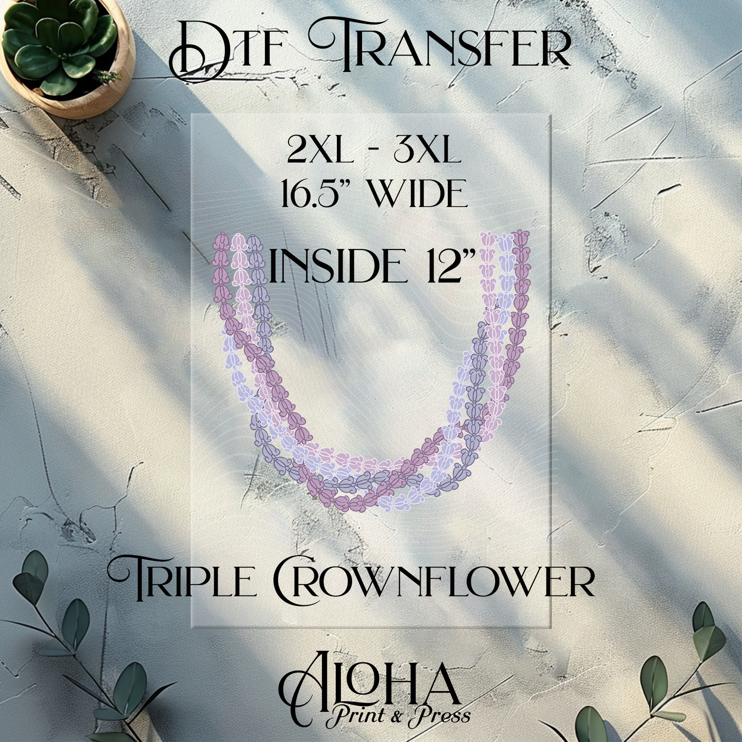 Triple Crownflower DTF transfer 2XL 3XL Hawaiian lei floral heat press design large size