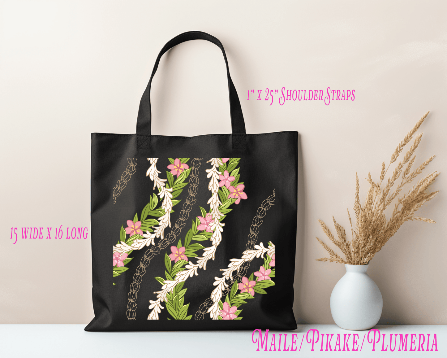 Maile, Pikake & Plumeria Tote Bag – Hawaiian Lei Floral - Imagine With Aloha