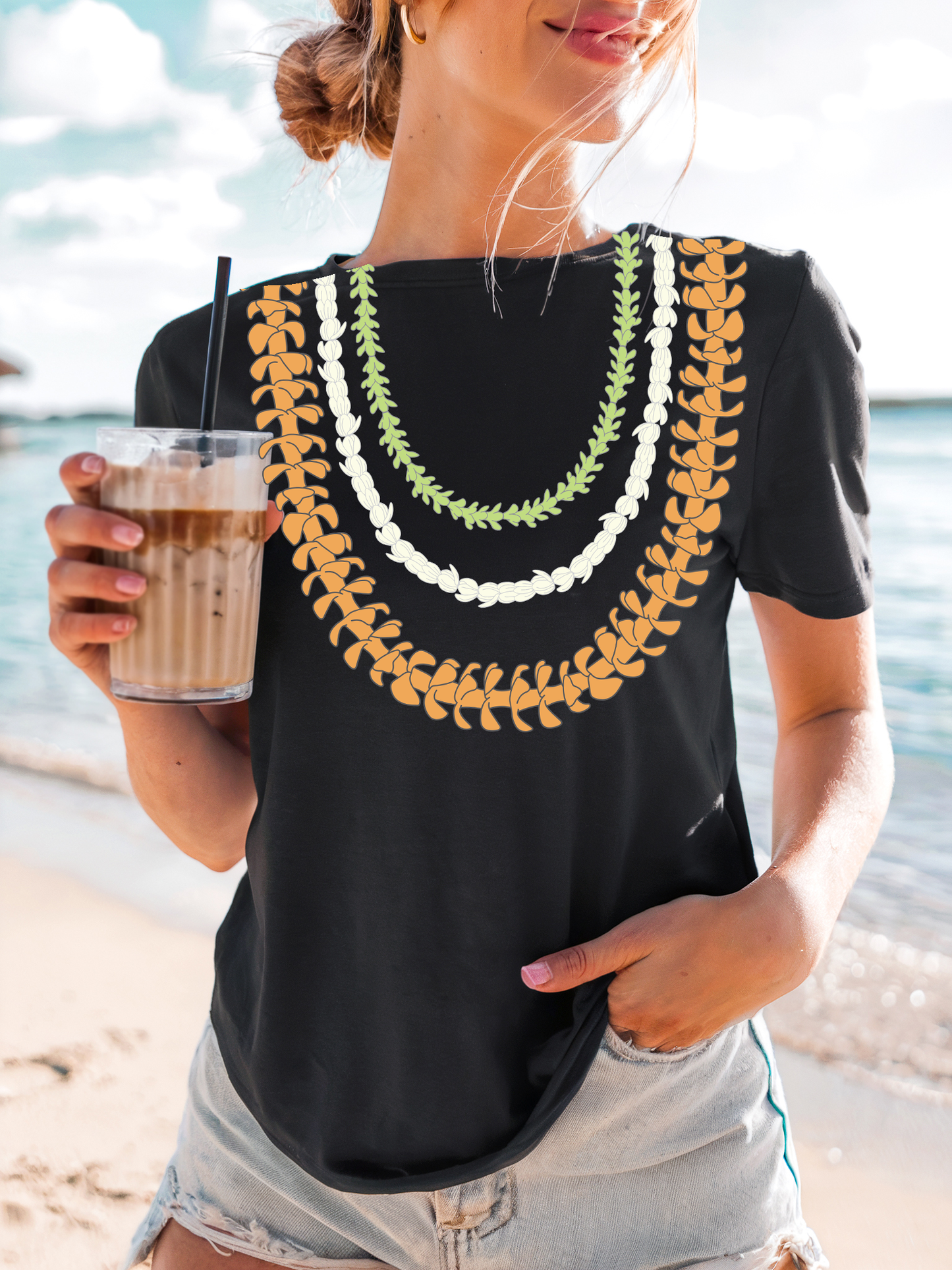 Puakenikeni • Pikake • Pakalana Lei Tee – Triple Floral Necklace Shirt