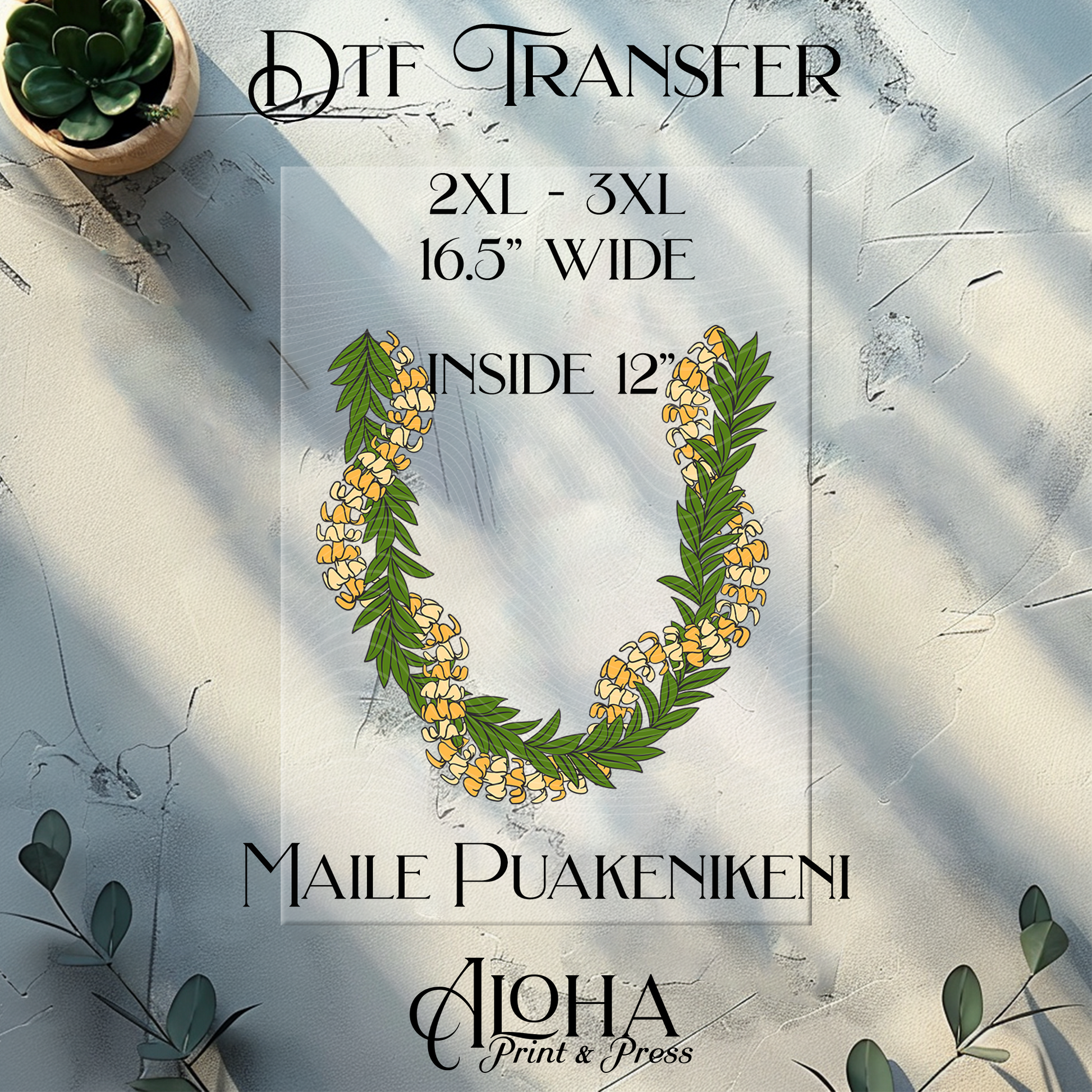 Maile Puakenikeni Hawaiian lei DTF transfer plus size shirt heat press design