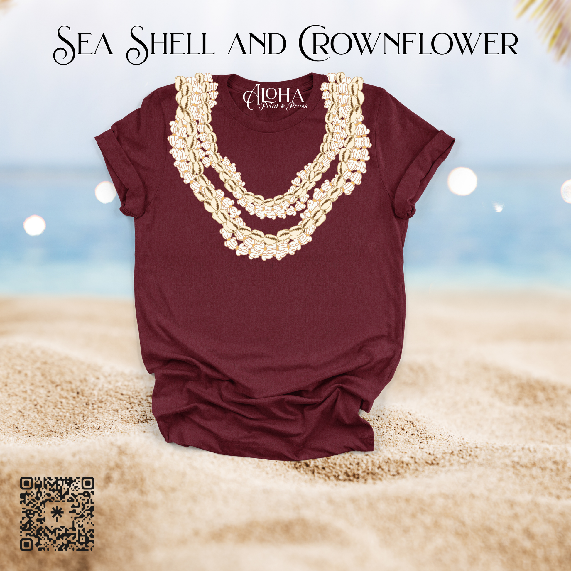 Hawaiian seashell lei t-shirt maroon island style apparel