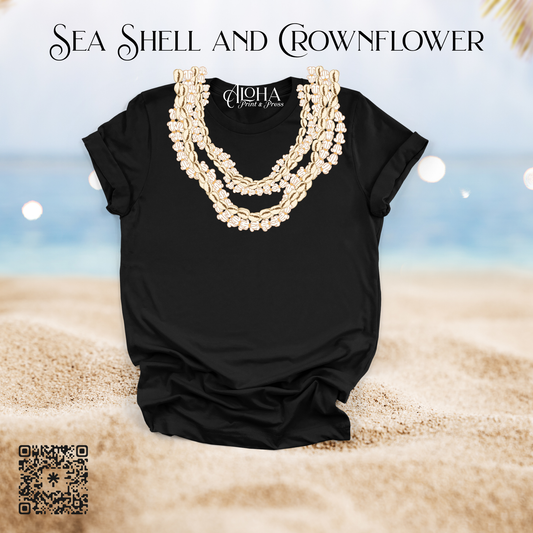 Black Hawaiian lei shirt cowrie shell necklace design aloha style