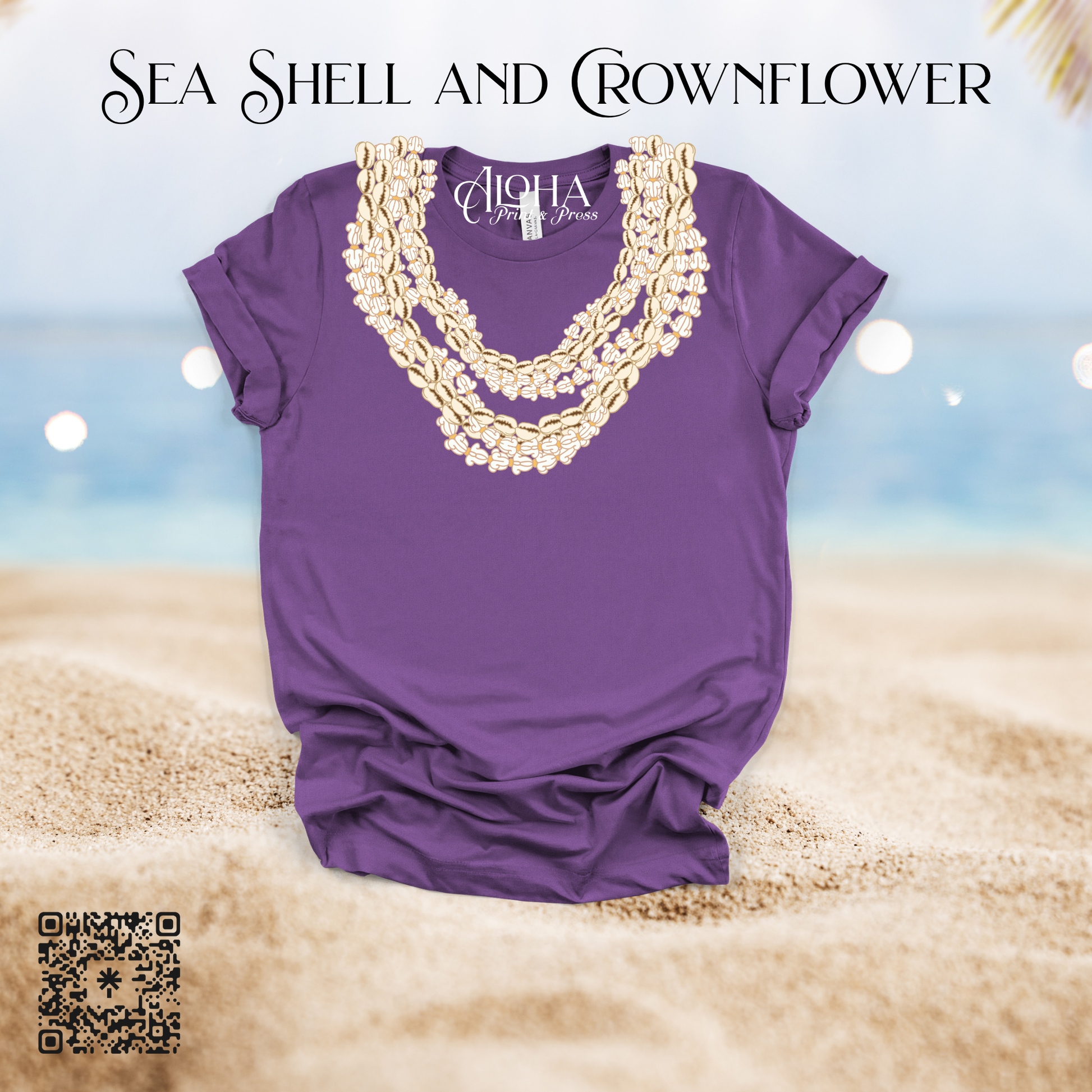 Purple Hawaiian lei shirt cowrie shell necklace island fashion