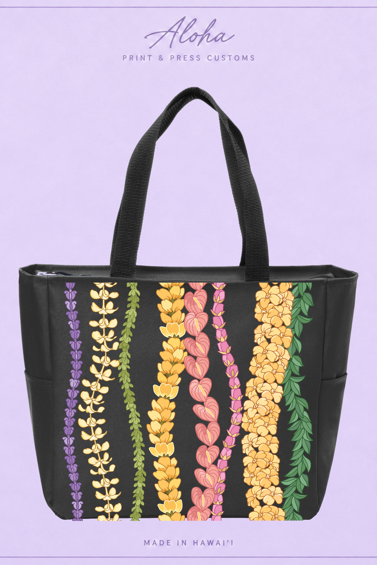 Curved Lei Tote Bag – Hawaiian Floral Print Shoulder Bag