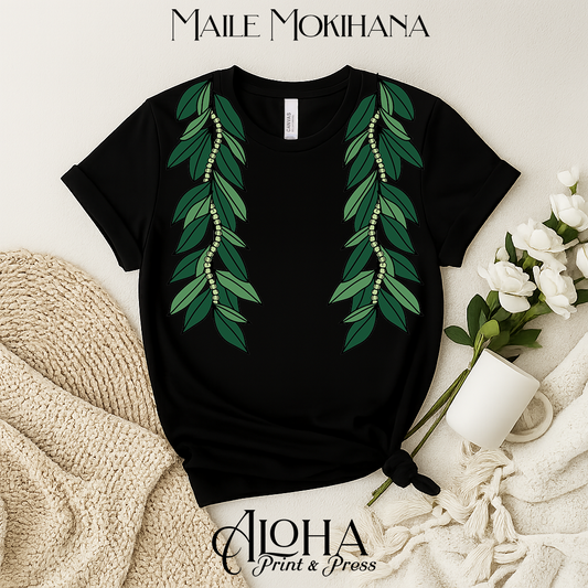 Black Hawaiian Maile Mokihana lei shirt island inspired Hawaiian clothing