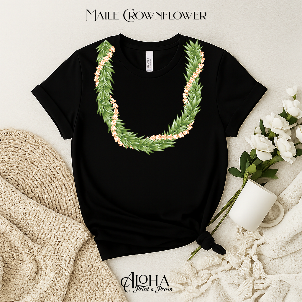 Maile & Crown Flower Lei Shirt | Hawaiian Lei Tee