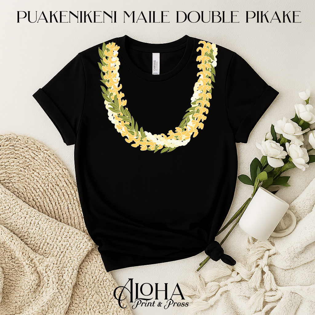 Puakenikeni Maile Double Pikake Lei Tee – Island Floral Graphic Shirt