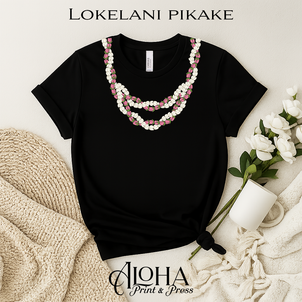 Lokelani Pikake lei shirt black Hawaiian floral t-shirt