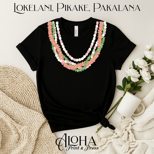 Black Lokelani Pikake Pakalana Hawaiian lei shirt mockup