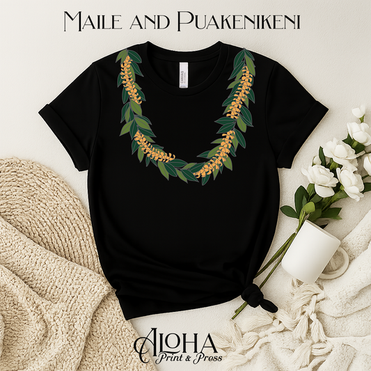 Maile and Puakenikeni Lei Tee – Hawaiian Floral Graphic Shirt