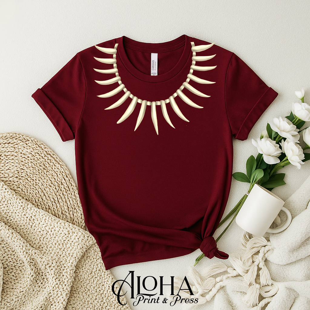 ULA NIFO necklace shirt maroon Polynesian island style tee