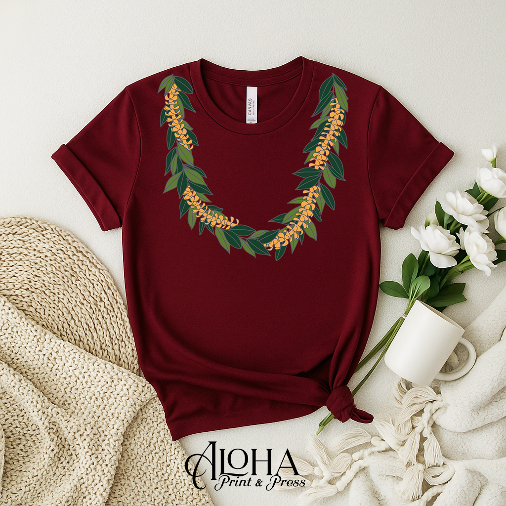 Maile and Puakenikeni Lei Tee – Hawaiian Floral Graphic Shirt