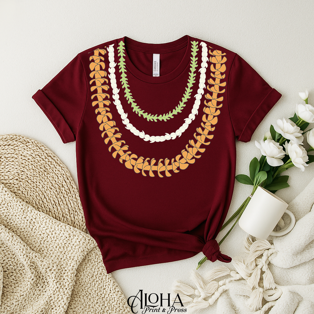 Puakenikeni • Pikake • Pakalana Lei Tee – Triple Floral Necklace Shirt