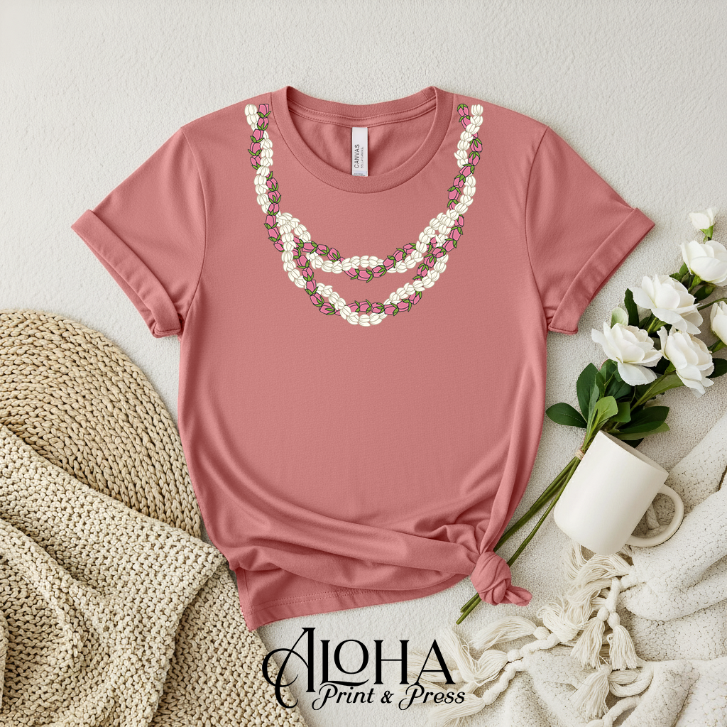 Lokelani Pikake lei shirt mauve soft style tee