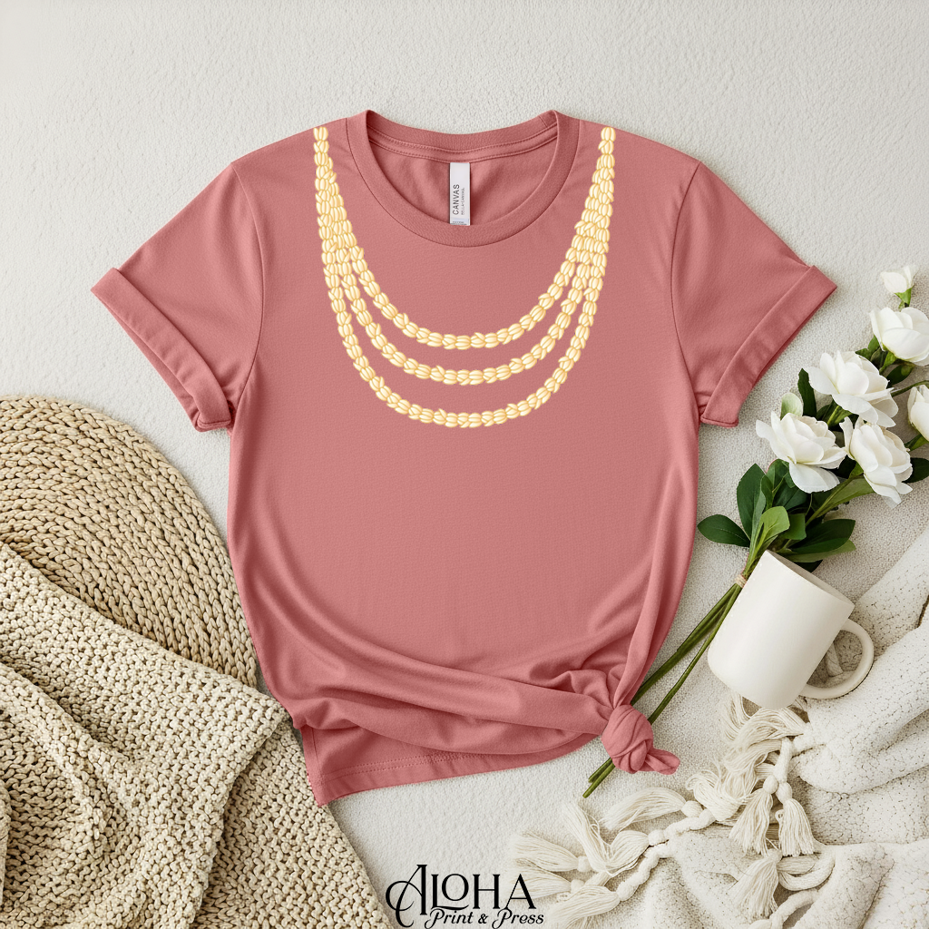 Triple Pikake Lei Necklace Tee – Island-Inspired Floral Shirt