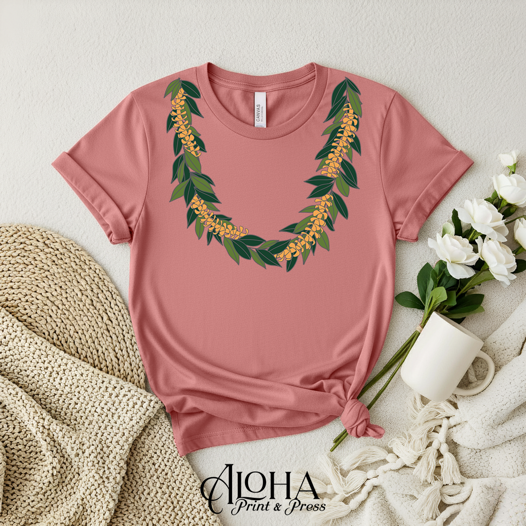 Maile and Puakenikeni Lei Tee – Hawaiian Floral Graphic Shirt
