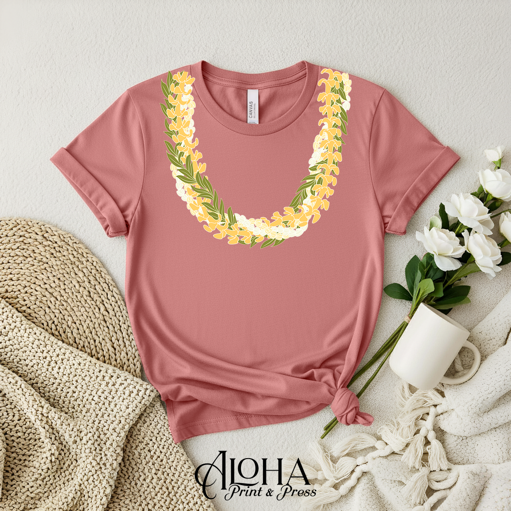 Puakenikeni Maile Double Pikake Lei Tee – Island Floral Graphic Shirt