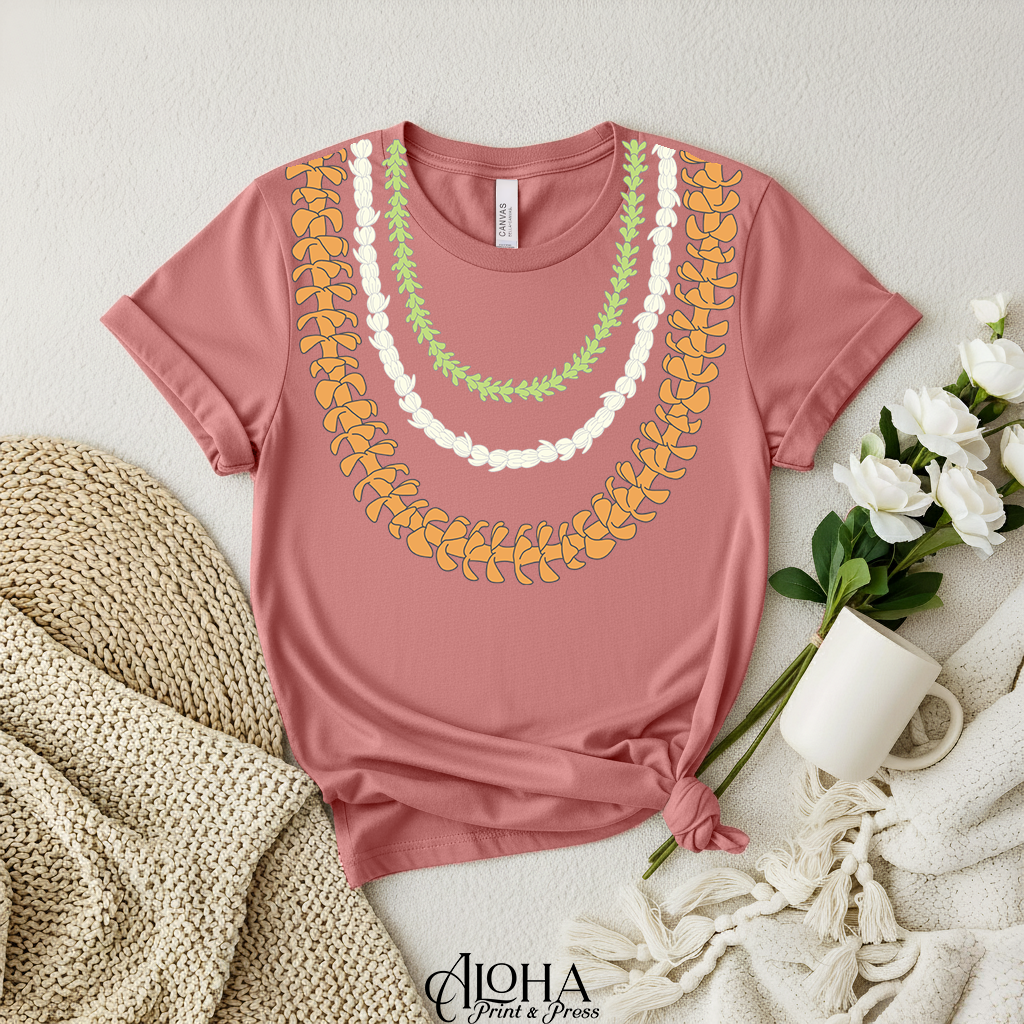 Puakenikeni • Pikake • Pakalana Lei Tee – Triple Floral Necklace Shirt