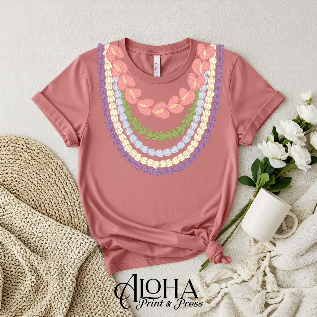 mauve hawaiian lei t shirt soft floral lei design island style clothing