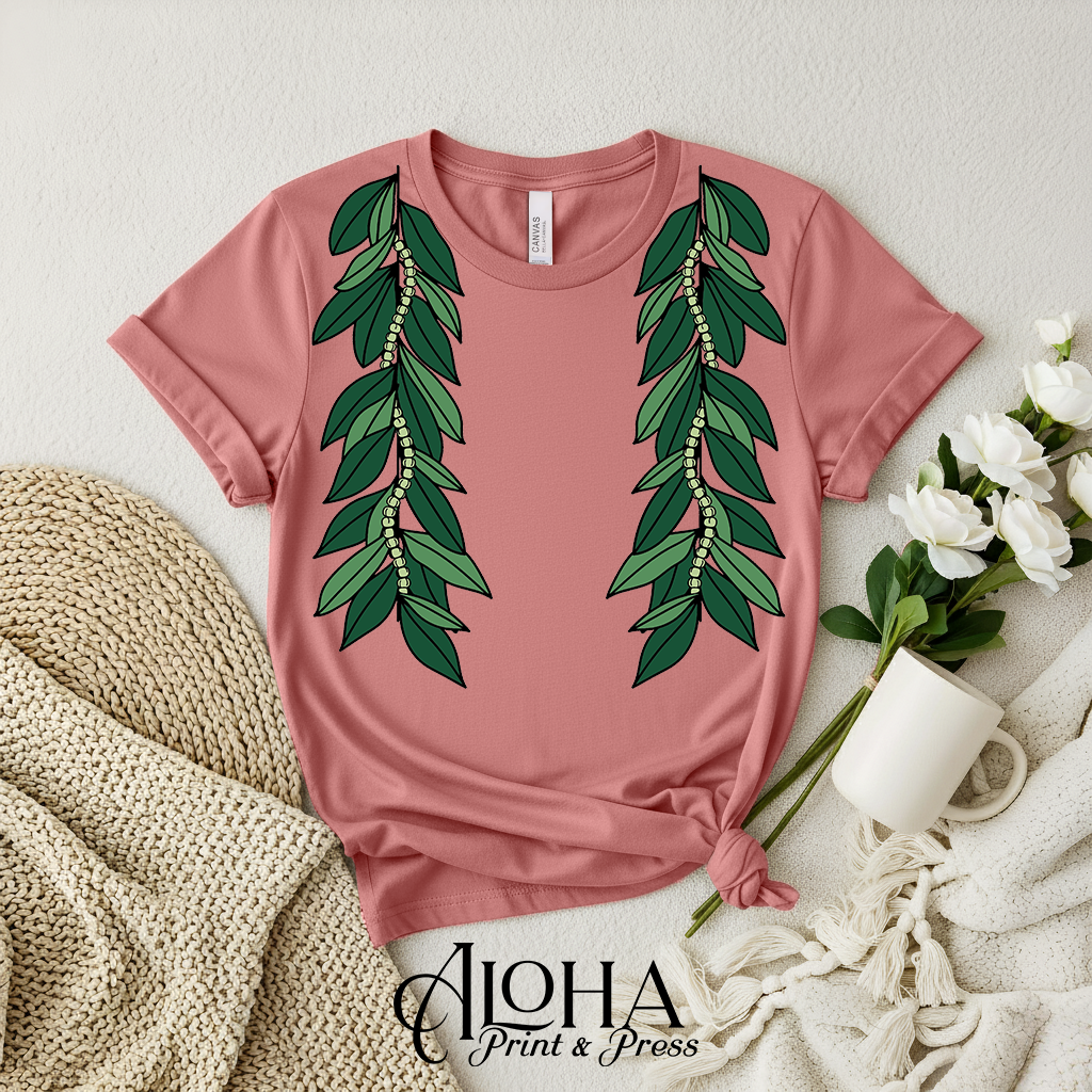 Maile Mokihana Hawaiian lei shirt mauve color island inspired aloha apparel by Aloha Print & Press