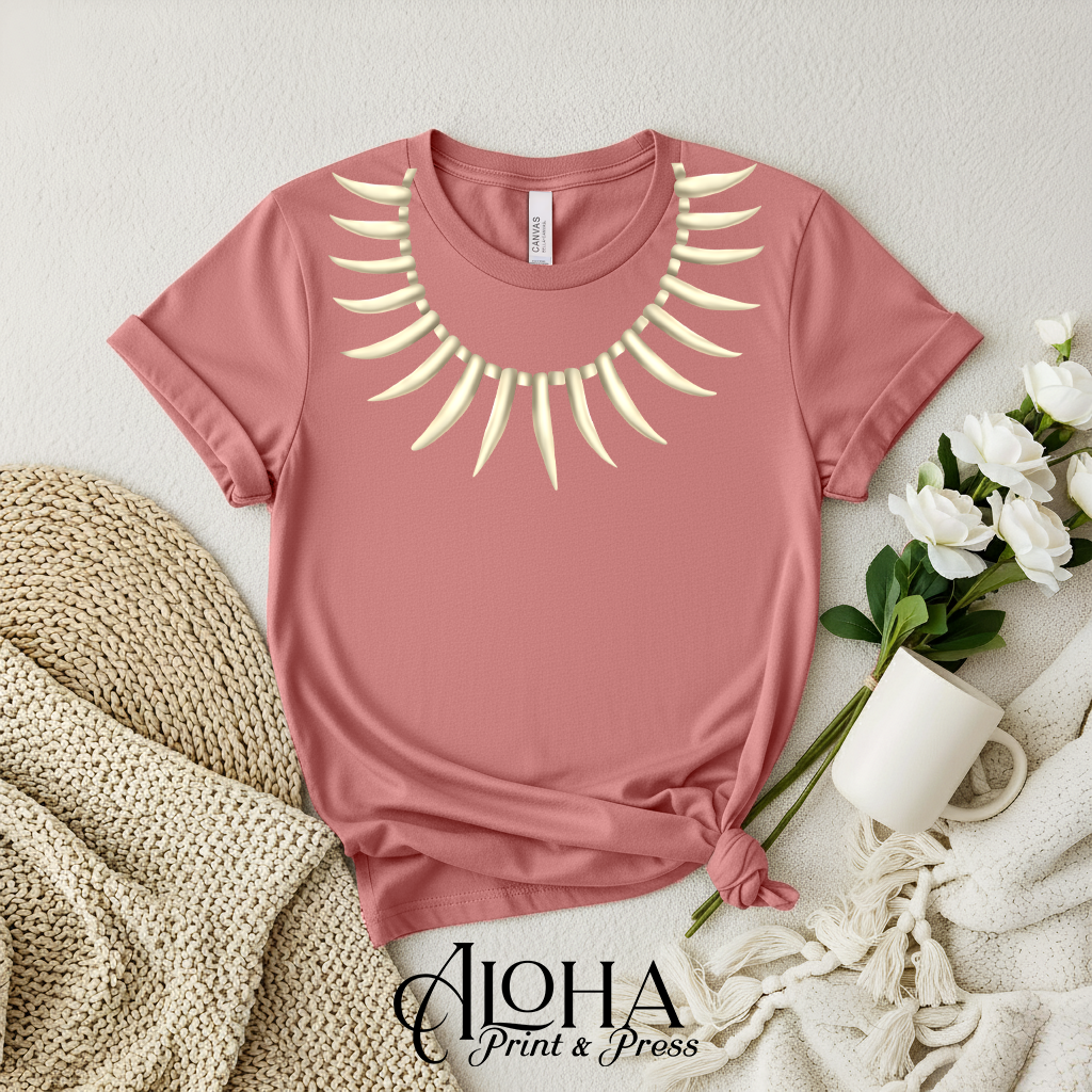 ULA NIFO necklace shirt mauve pink Polynesian design shirt