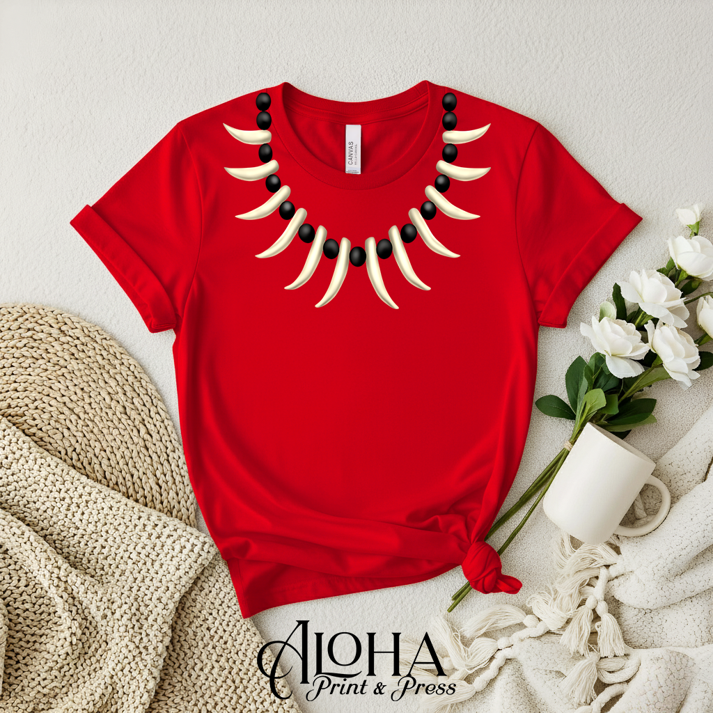 ULA NIFO tooth necklace shirt red bold Polynesian tribal necklace shirt