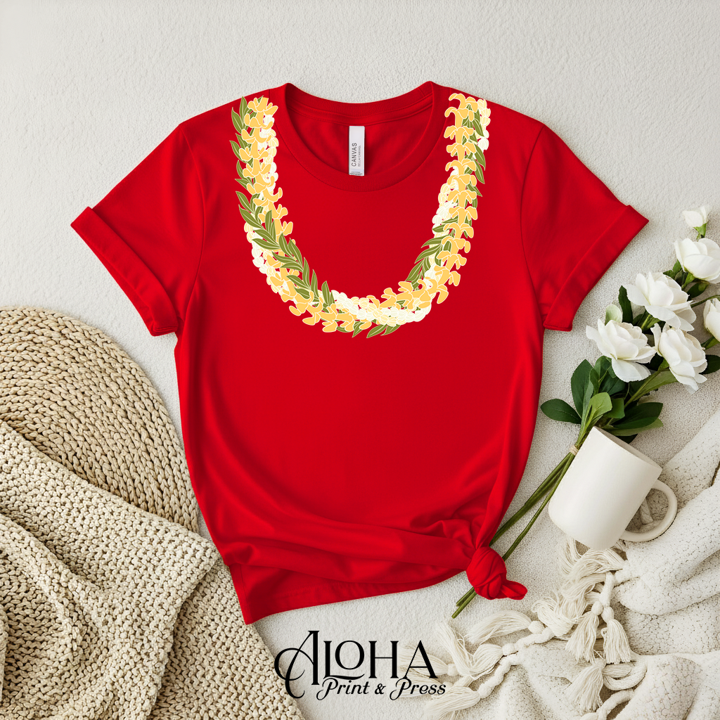 Puakenikeni Maile Double Pikake Lei Tee – Island Floral Graphic Shirt