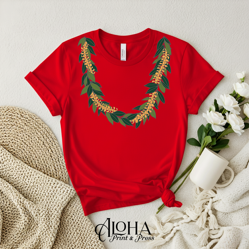 Maile and Puakenikeni Lei Tee – Hawaiian Floral Graphic Shirt