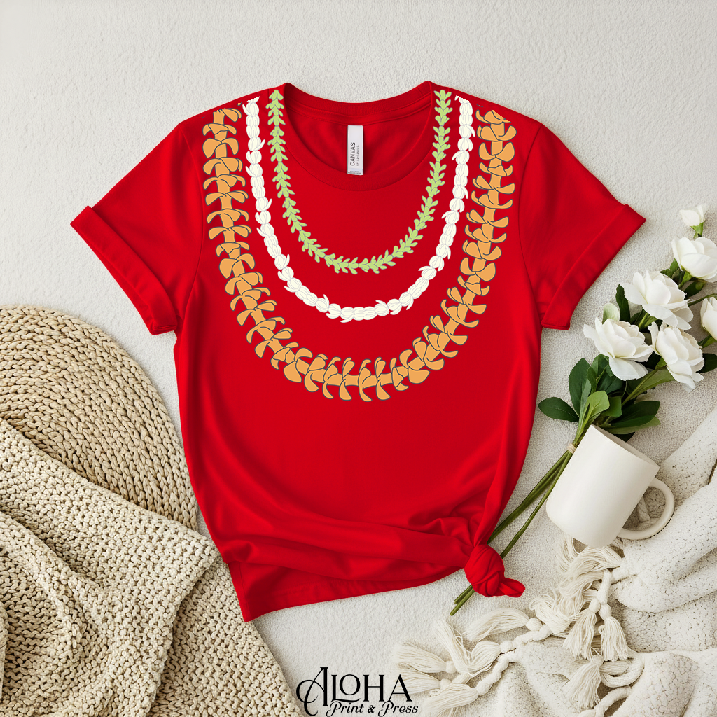 Puakenikeni • Pikake • Pakalana Lei Tee – Triple Floral Necklace Shirt