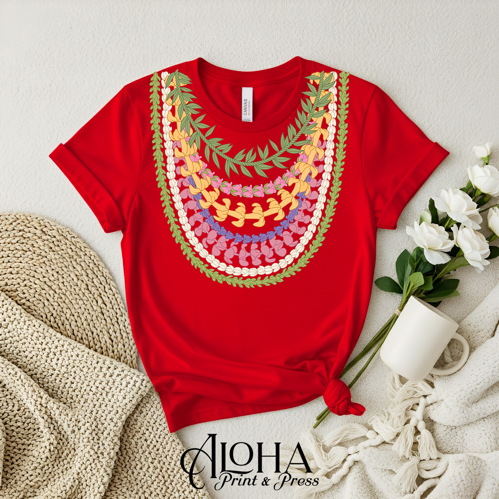 Hawaiian Lei Shirt – Maile Pikake Crownflower Puakenikeni Tee