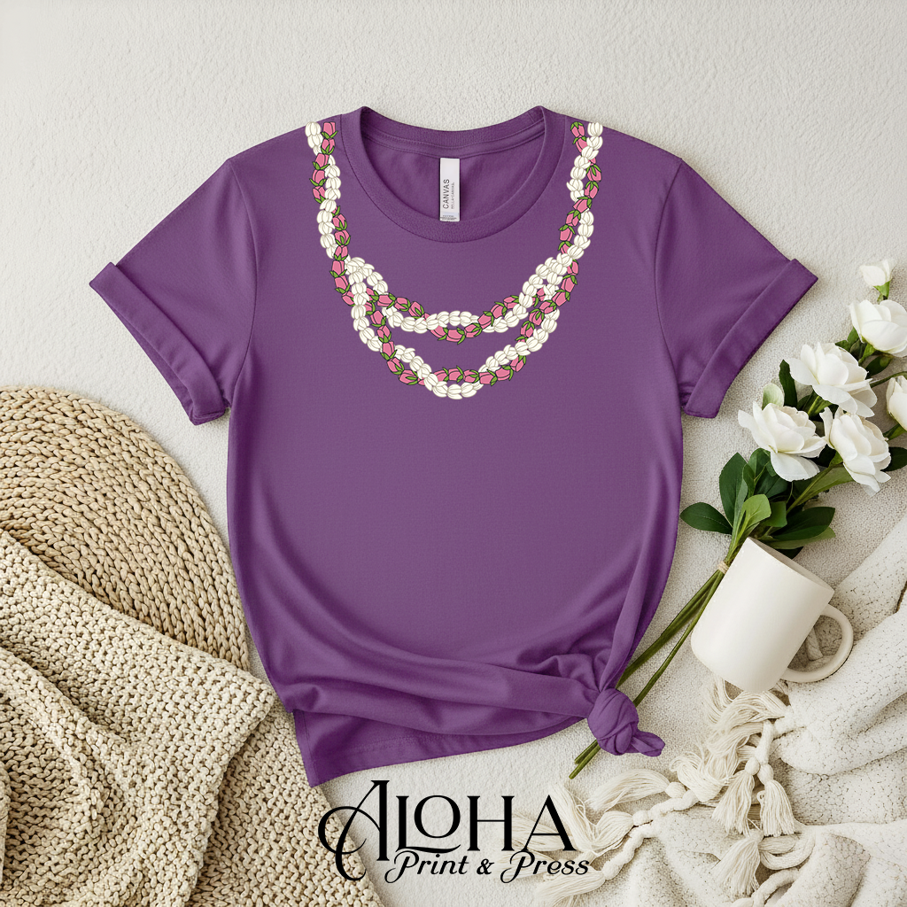 Lokelani Pikake lei shirt purple island style t-shirt