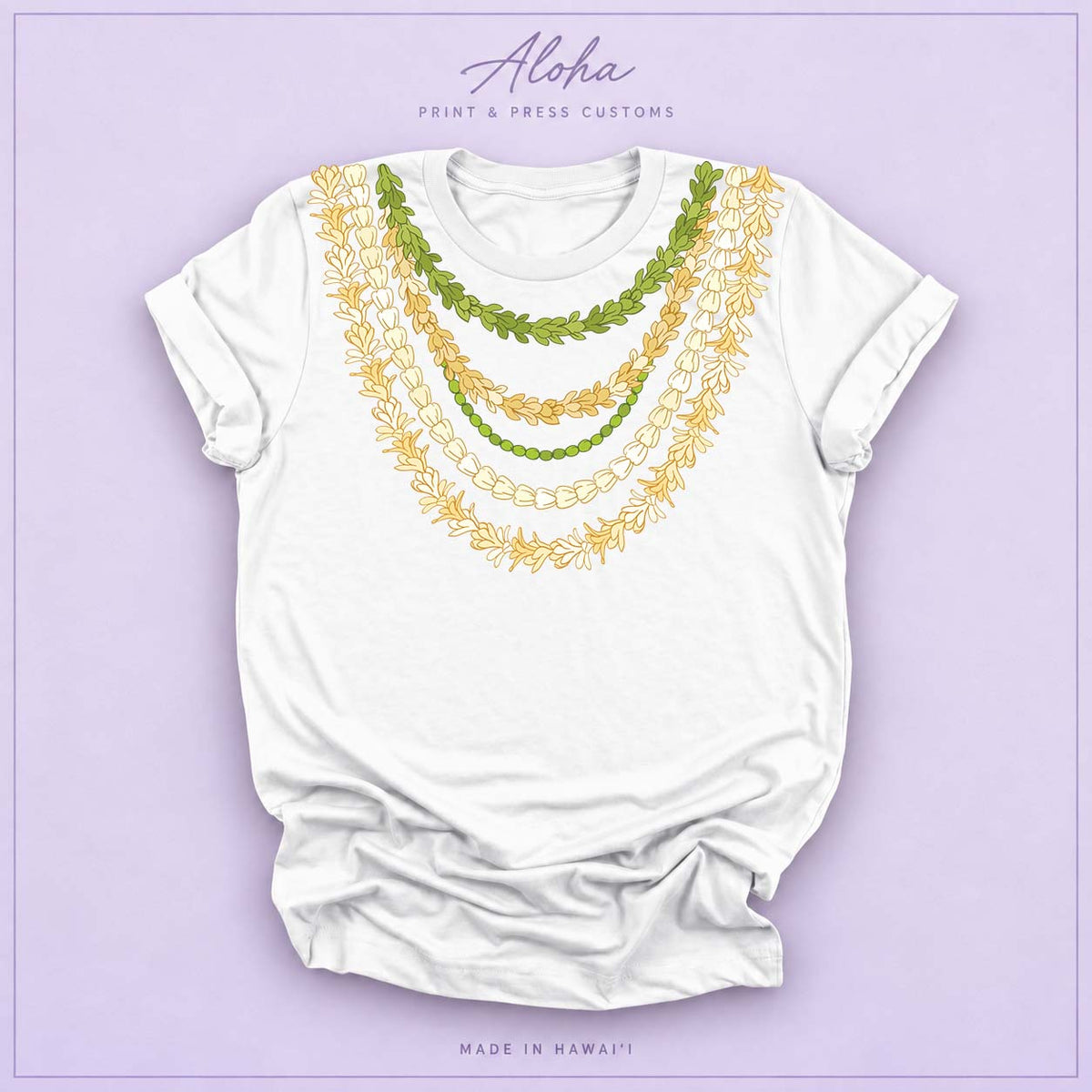 Hawaiian Lei Necklace Shirt – Pakalana, Mokihana & Crownflower