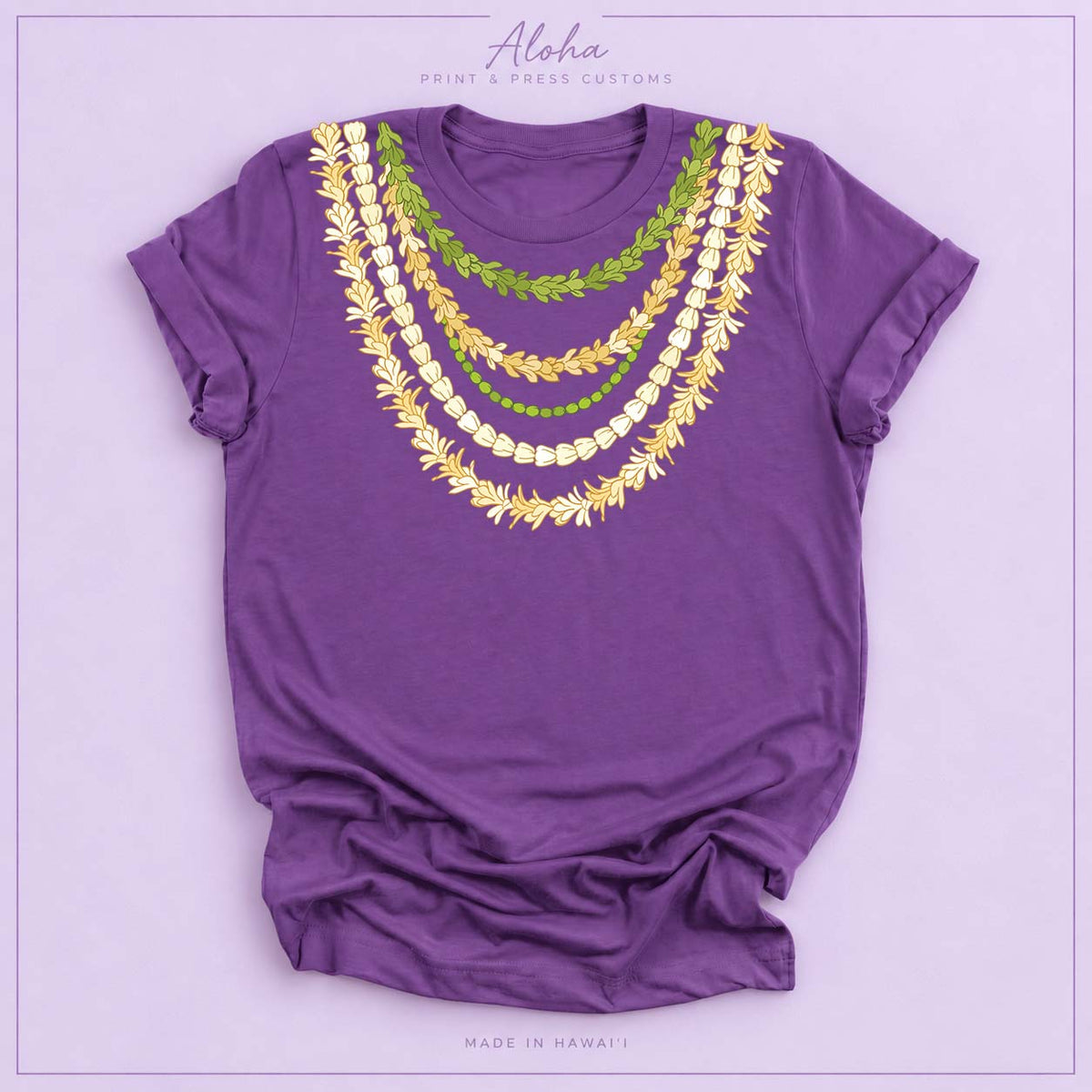 Hawaiian Lei Necklace Shirt – Pakalana, Mokihana & Crownflower