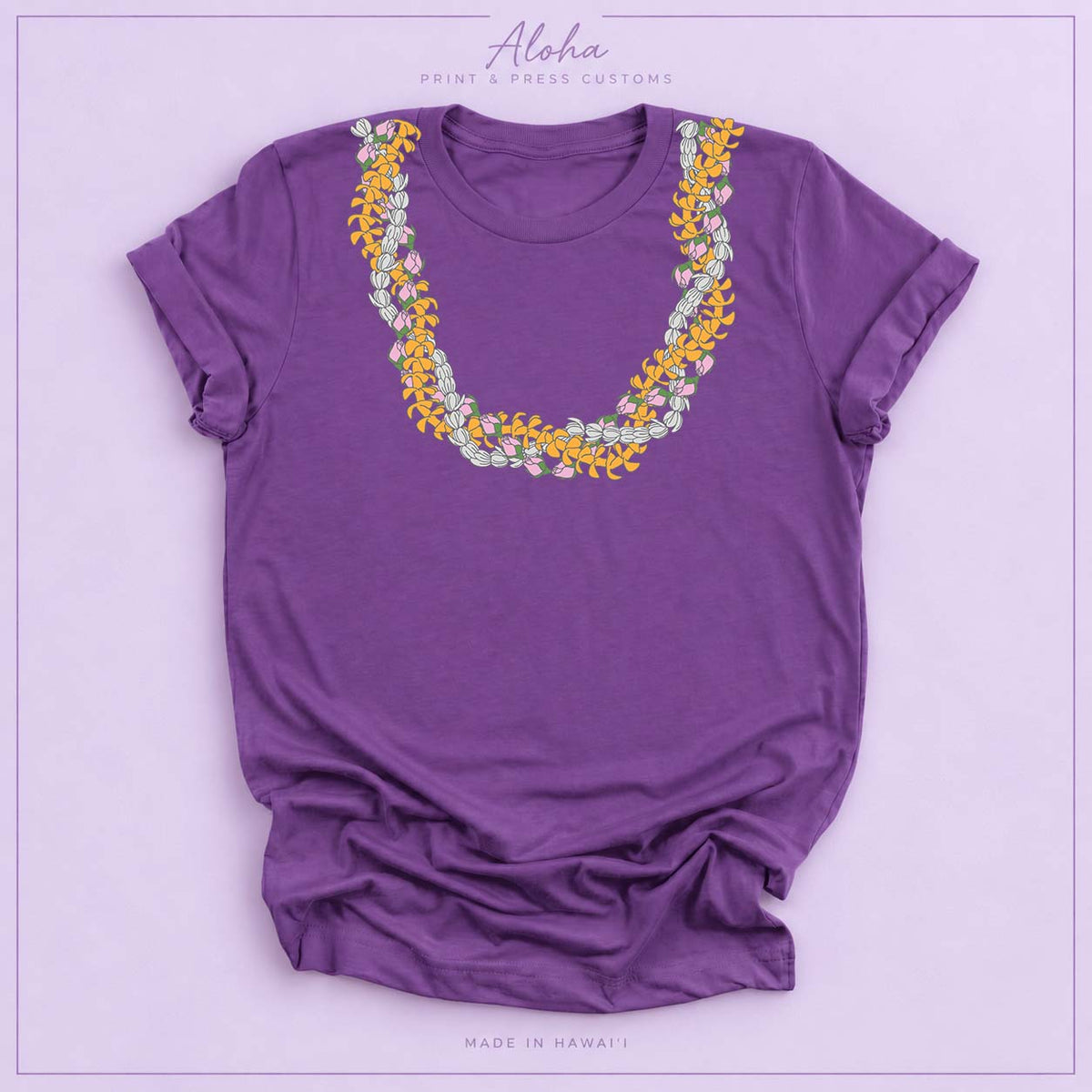 Hawaiian Triple Lei Flower Necklace Graphic Tee – Puakenikeni, Pikake, Lokelani