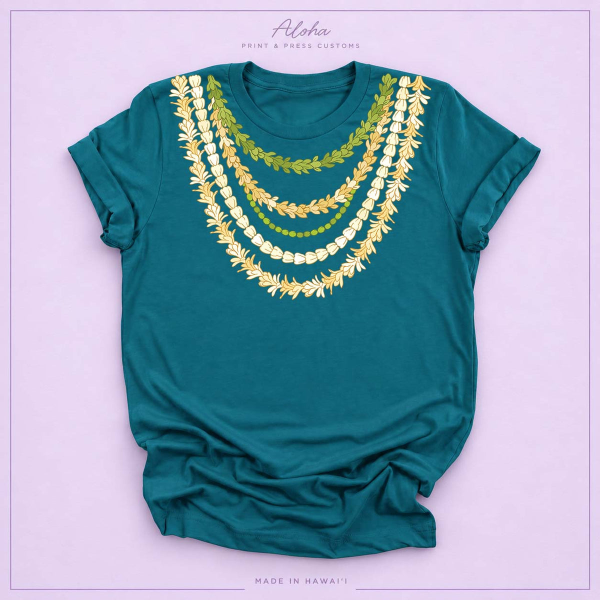 Hawaiian Lei Necklace Shirt – Pakalana, Mokihana & Crownflower