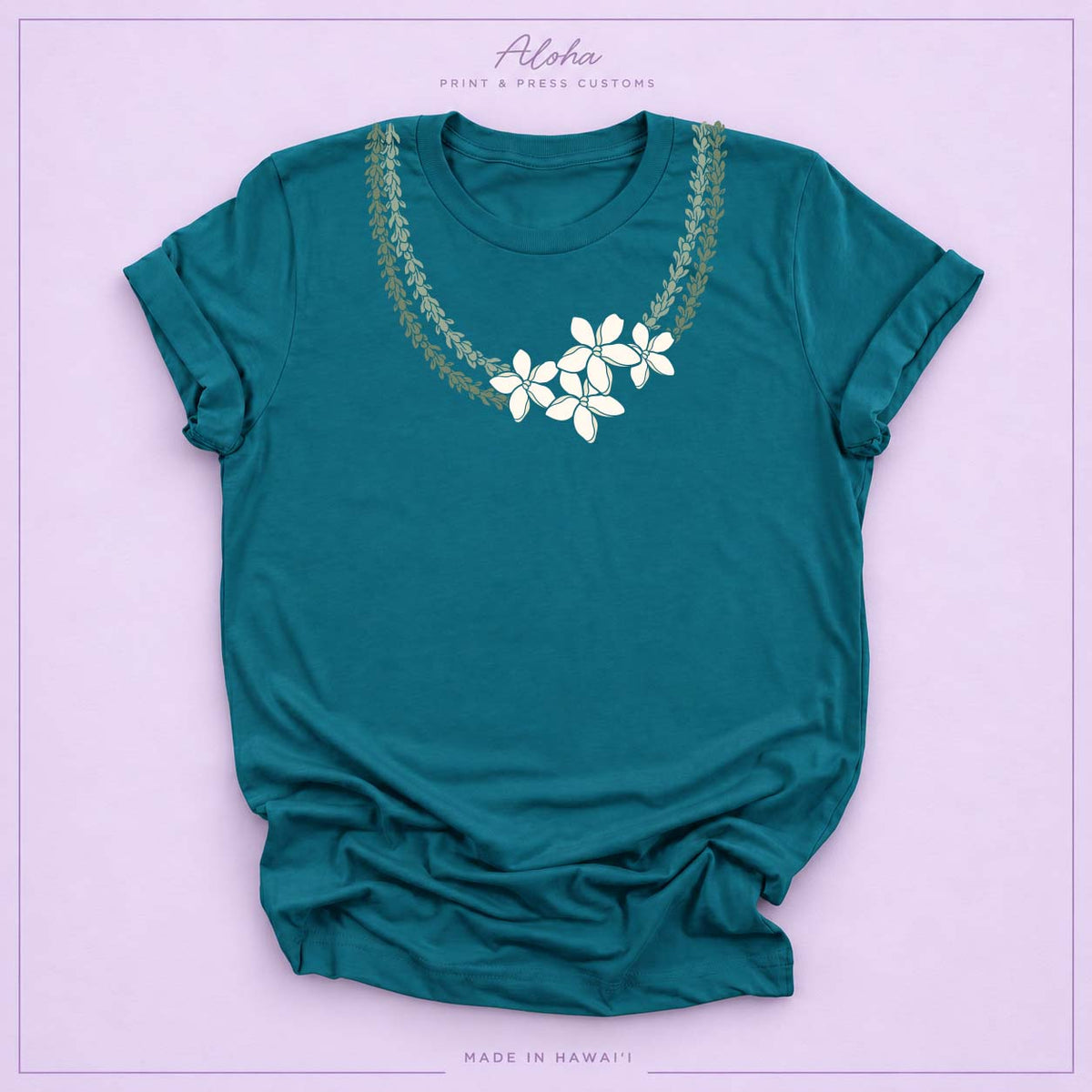 Pakalana and Pikake Hawaiian lei shirt in Deep Teal