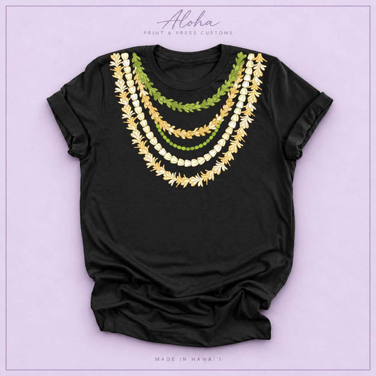Hawaiian Lei Necklace Shirt – Pakalana, Mokihana & Crownflower