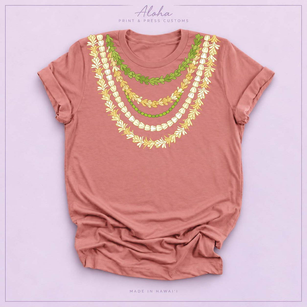 Hawaiian Lei Necklace Shirt – Pakalana, Mokihana & Crownflower