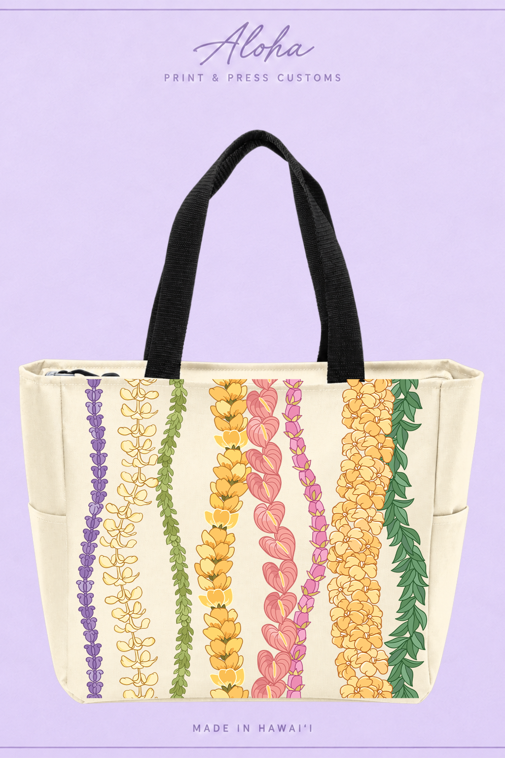 Curved Lei Tote Bag – Hawaiian Floral Print Shoulder Bag