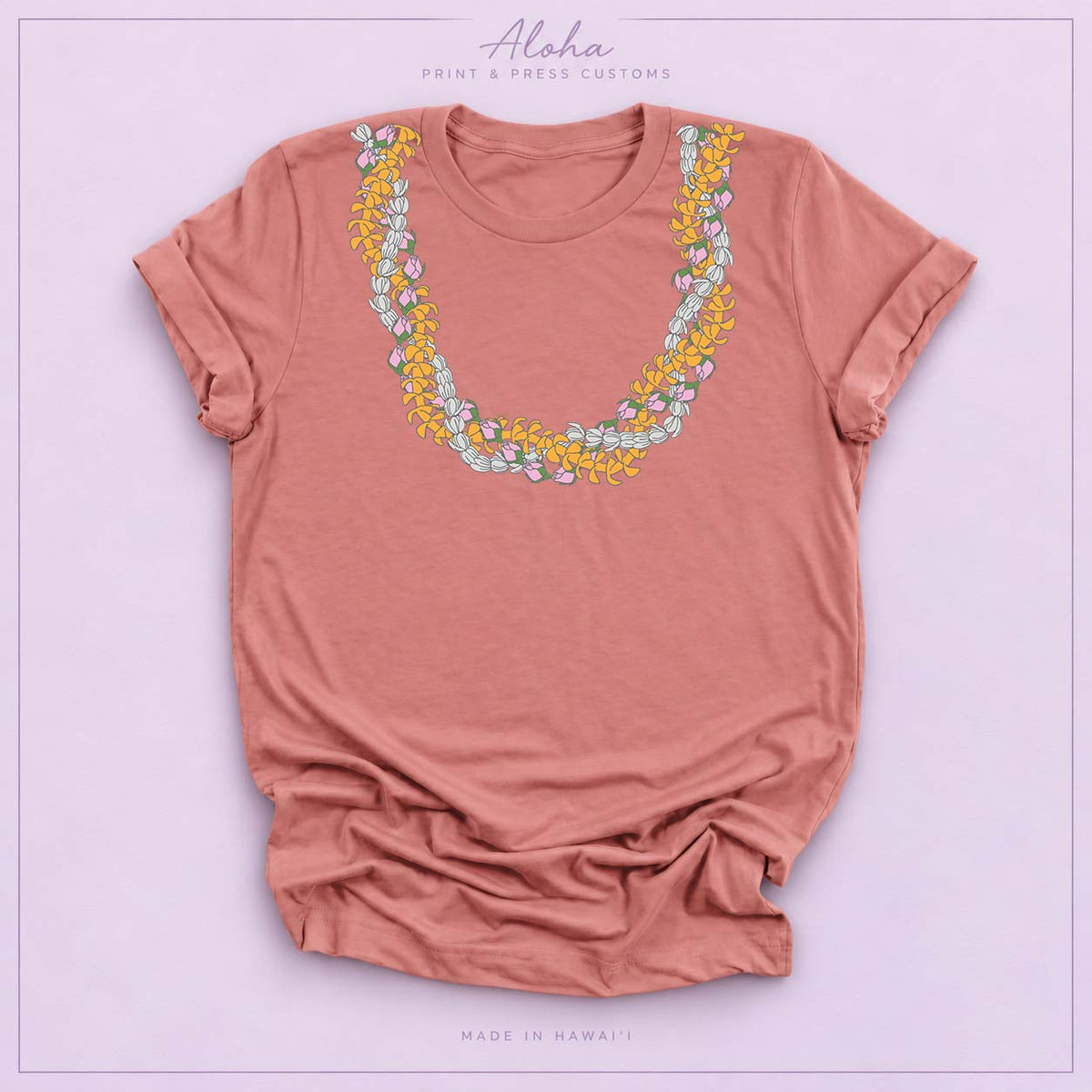 Mauve Triple Pikake Lei Necklace Tee – Island-Inspired Floral Shirt