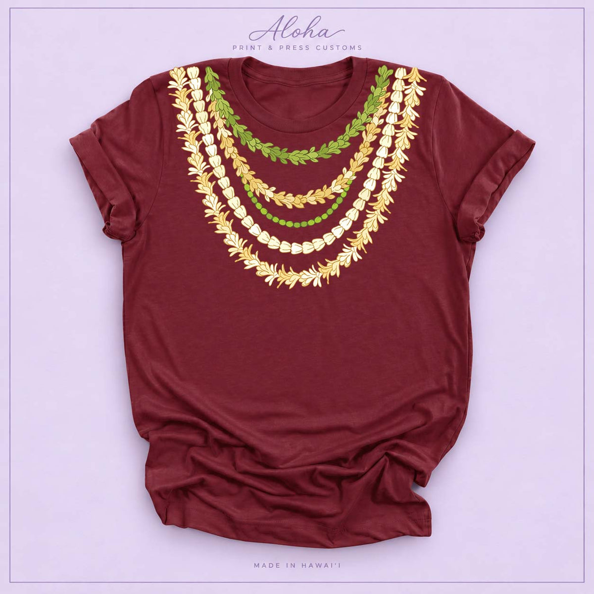 Hawaiian Lei Necklace Shirt – Pakalana, Mokihana & Crownflower
