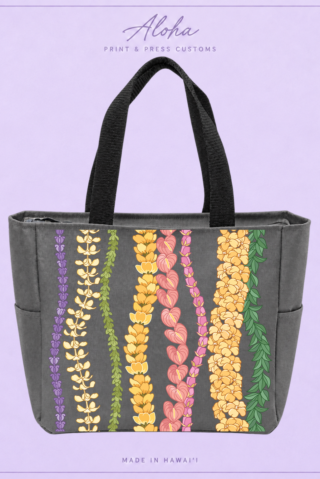 Curved Lei Tote Bag – Hawaiian Floral Print Shoulder Bag