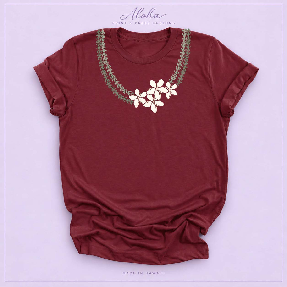 Pakalana and Pikake Hawaiian lei shirt in Maroon