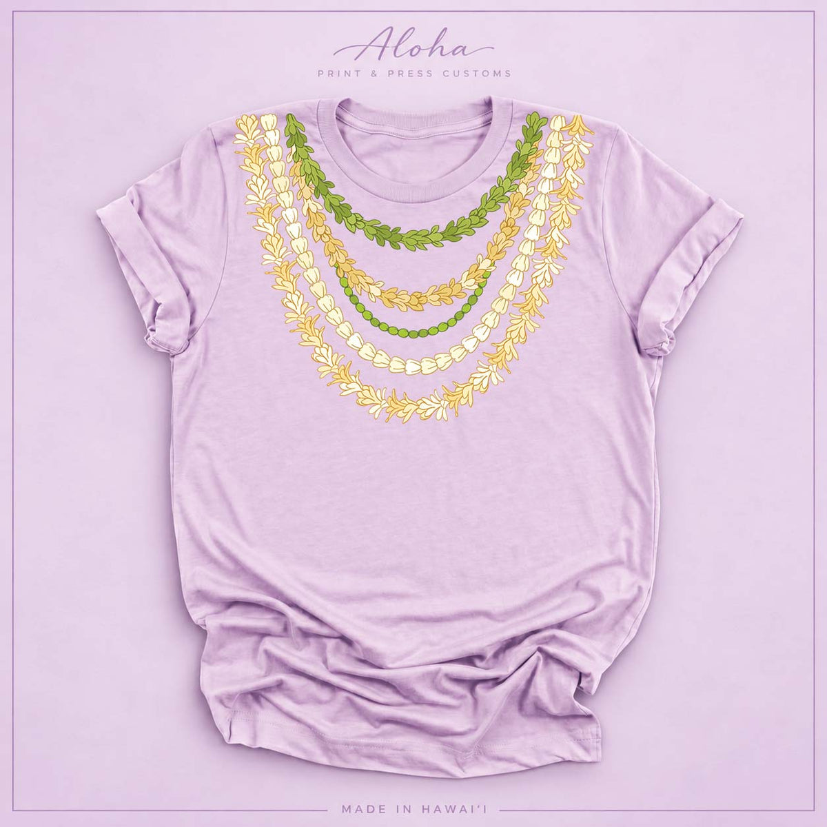 Hawaiian Lei Necklace Shirt – Pakalana, Mokihana & Crownflower