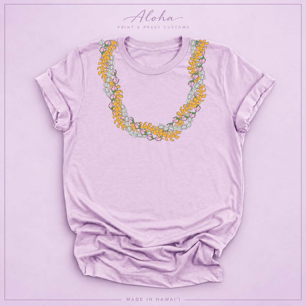 Lilac Triple Pikake Lei Necklace Tee – Island-Inspired Floral Shirt