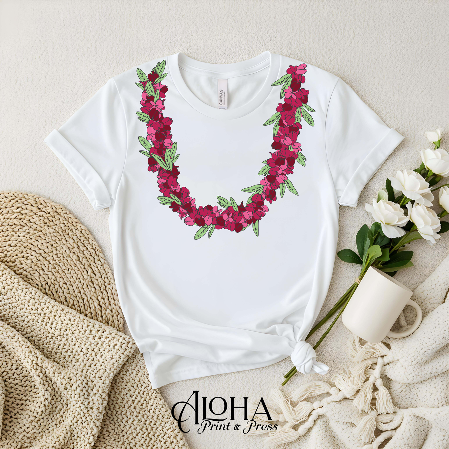 ʻAʻaliʻi Flower Lei Shirt – Hawaiian Floral Graphic Tee | Made in Hawaiʻi