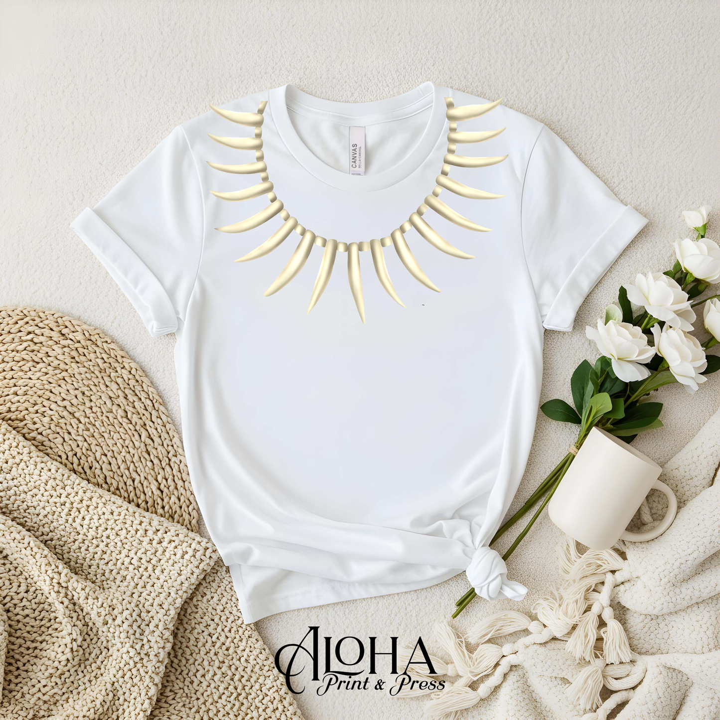 ULA NIFO necklace shirt white clean Polynesian graphic tee