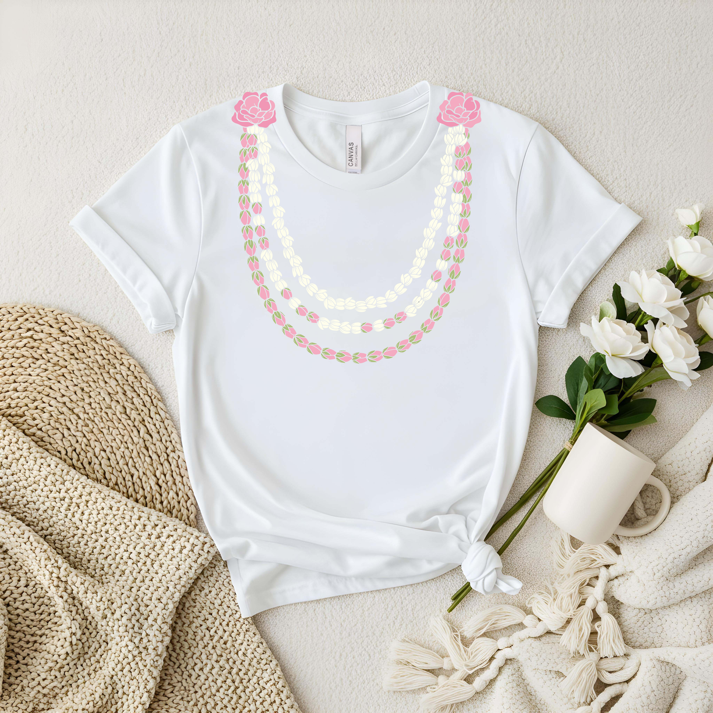 Pikake Lei Graphic T-Shirt – Hawaiian Jasmine Flower Lei Shirt