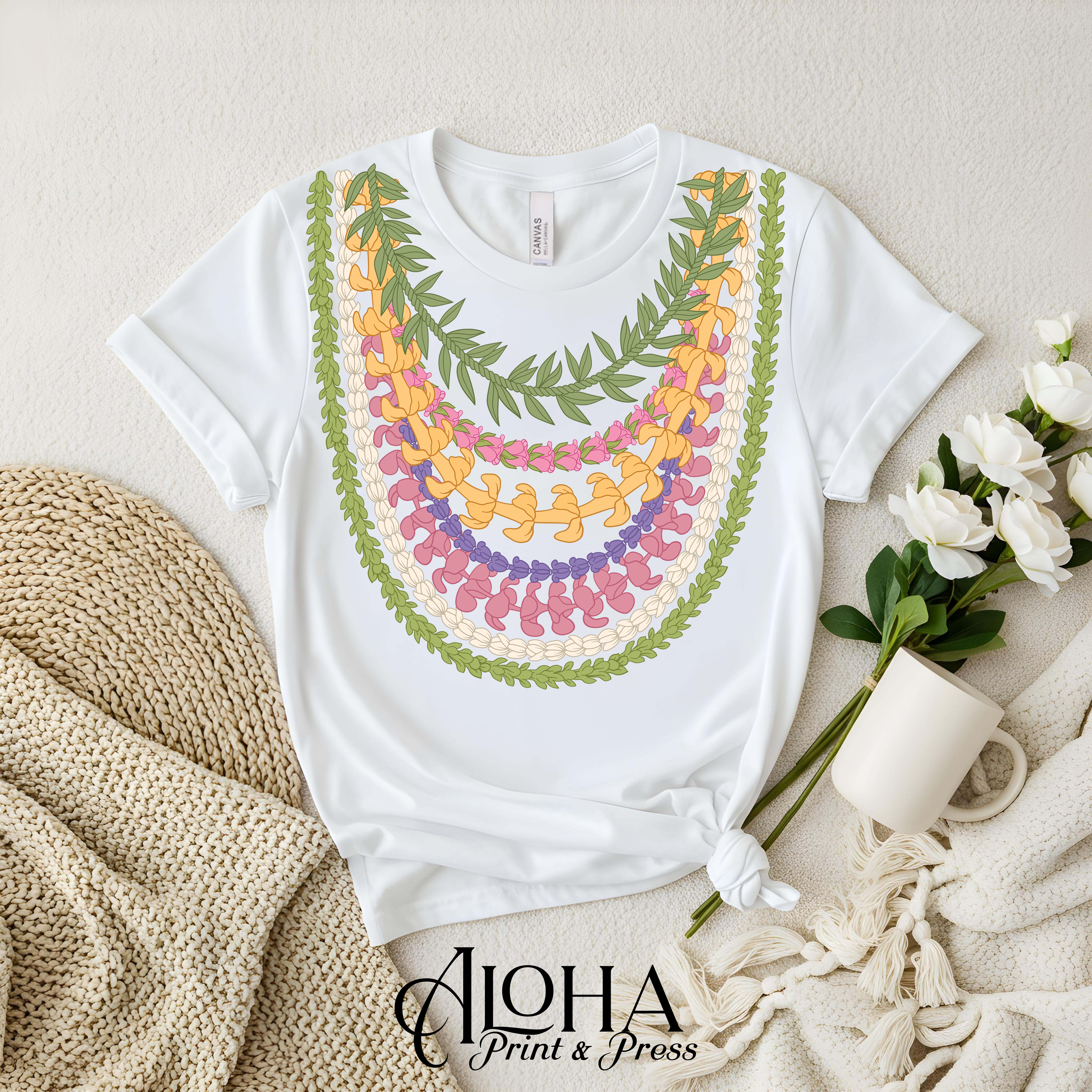 Hawaiian Lei Shirt – Maile Pikake Crownflower Puakenikeni Tee