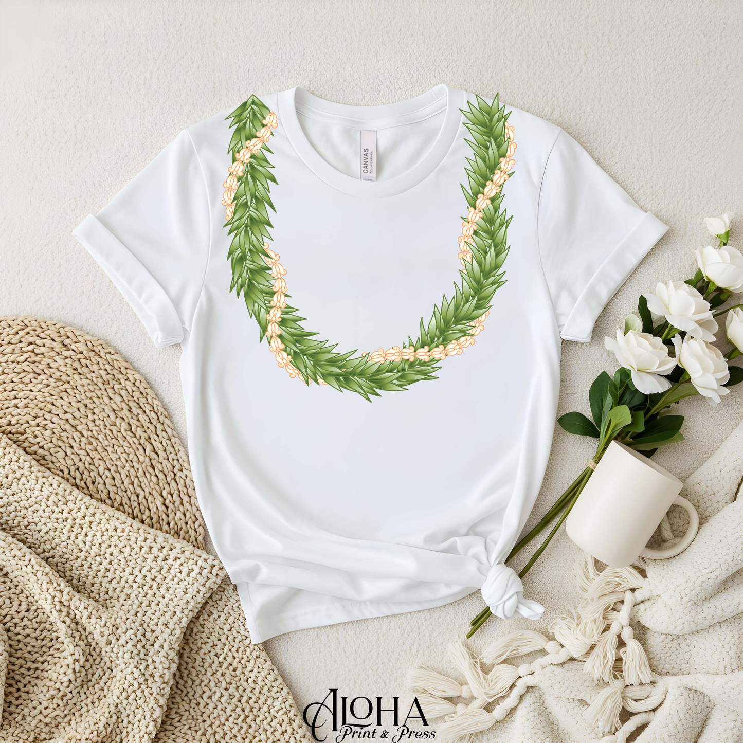 Maile & Crown Flower Lei Shirt | Hawaiian Lei Tee